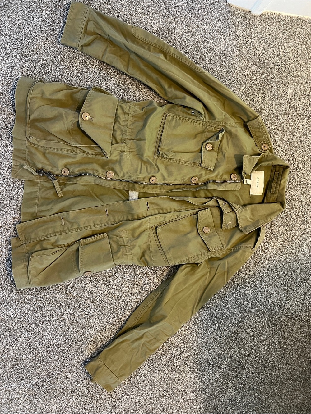 J. Crew Olive Utility Jacket with Multiple Flap Pockets